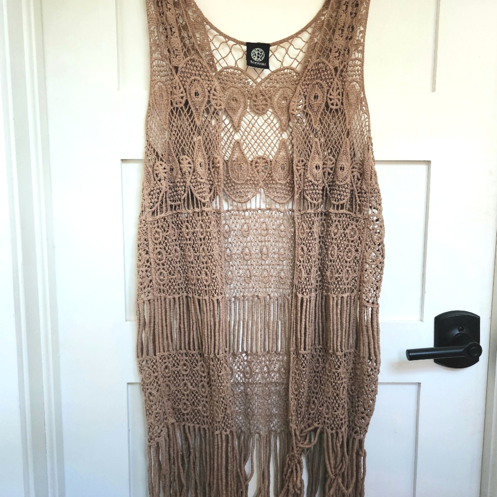 Bobeau Boho Crochet Fringe Cartigan Overlay Sweater